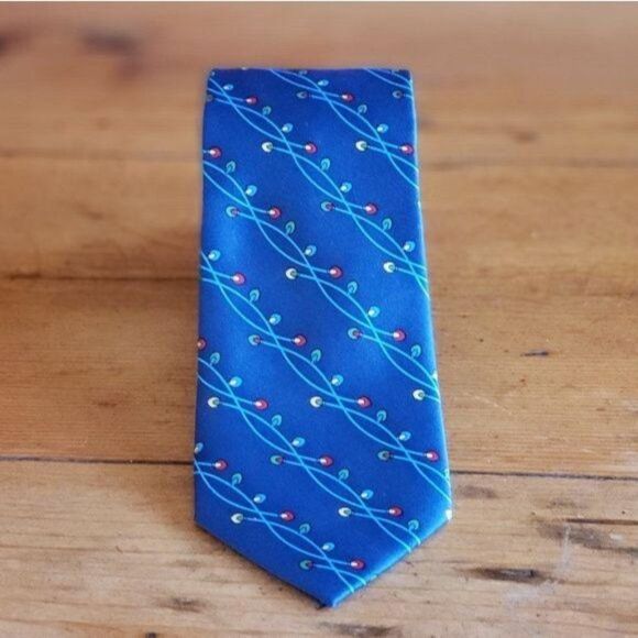 Men's Christmas Lights Holiday Tie Blue Fun Festive - Picture 1 of 5